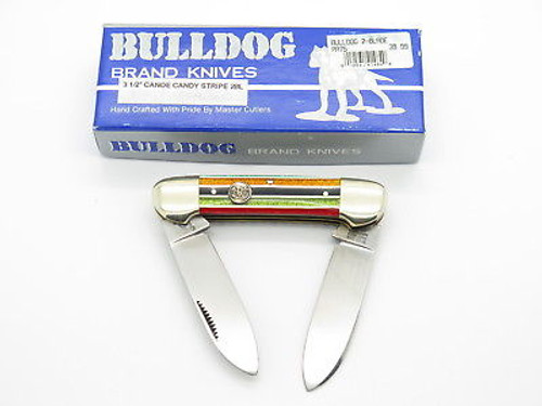 Vtg 1996 Bulldog Brand Pit Bull Canoe Folding Pocket Knife Unusual Stripe