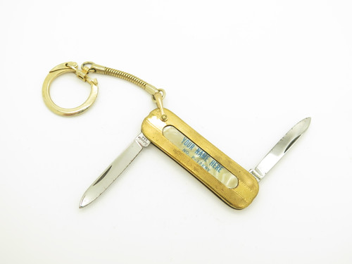 Vintage USA Amassador Gentleman Brass Advertising Folding Pocket Keychain Knife