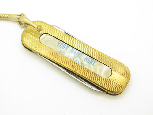 Vintage USA Amassador Gentleman Brass Advertising Folding Pocket Keychain Knife