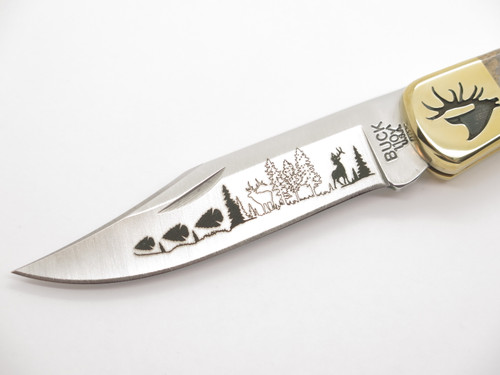 Custom Brian Yellowhorse Buck 110 Elk Scene Folding Hunter Lockback Knife