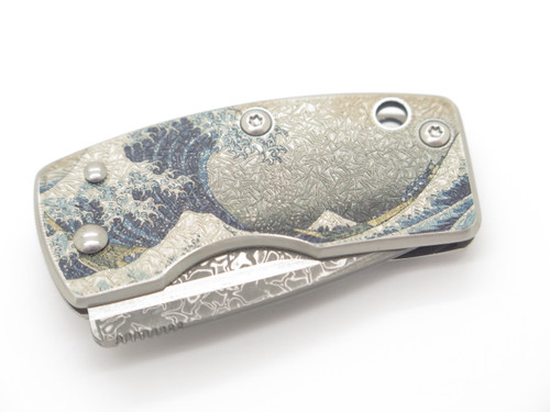 G. Sakai Seki Japan Ukimon Great Wave Damascus Tanto Money Clip Folding Knife