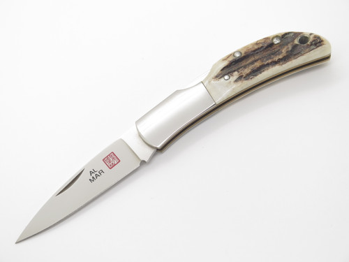 Vintage Al Mar Hawk 1002 Seki Japan 3.25" Stag Lockback Folding Pocket Knife