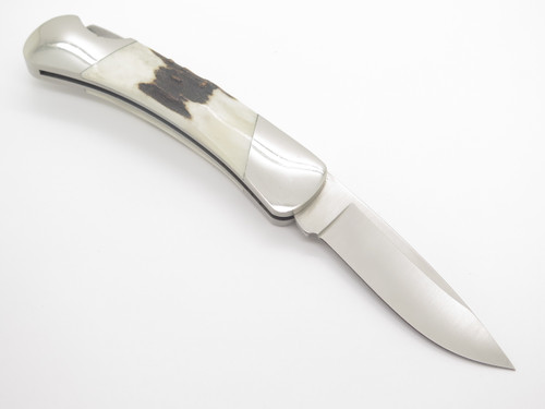 Vintage 1993 Buck 500 Duke Stag Folding Lockback Pocket Knife & Sheath