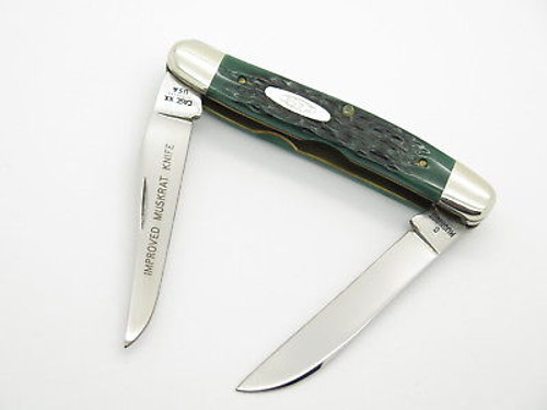 Vtg 1982 Case XX Muskrat Hawbaker Special Folding Pocket Knife Green Bone