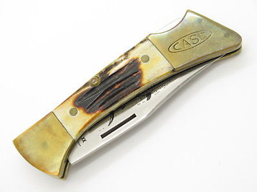 Vtg 1980 Case XX 5158 Stag Mako Shark Medium Folding Hunter Lockback Knife