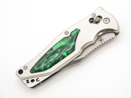 SOG Stingray 2.0 Seki Japan Customized Green Resin Inlay Folding Pocket Knife