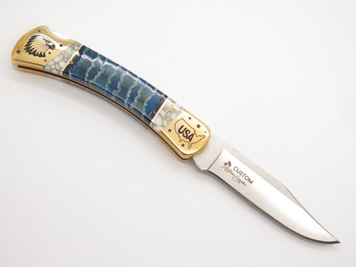 Custom Brian Yellowhorse Buck 110 USA Eagle Lockback Folding Hunter Knife