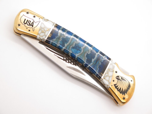 Custom Brian Yellowhorse Buck 110 USA Eagle Lockback Folding Hunter Knife