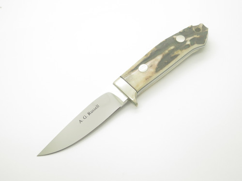 Vintage 1990s A.G. Russell Japan ATS-34 Stag 7.75" Fixed Loveless Hunting Knife