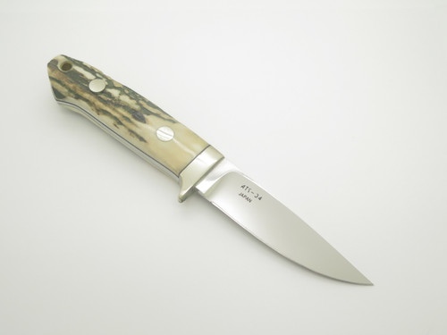 Vintage 1990s A.G. Russell Japan ATS-34 Stag 7.75" Fixed Loveless Hunting Knife