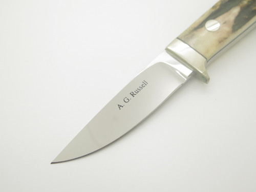 Vintage 1990s A.G. Russell Japan ATS-34 Stag 7.75" Fixed Loveless Hunting Knife