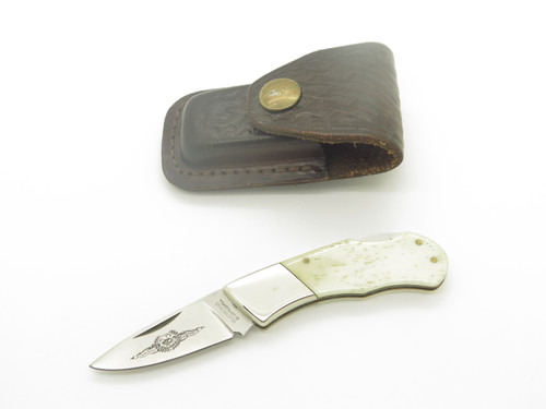 Vtg 1980s Sam McDowell Seki Japan Bone Handle Folding Pocket Knife with Sheath