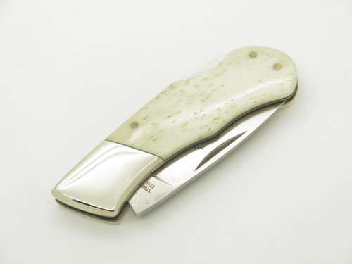 Vtg 1980s Sam McDowell Seki Japan Bone Handle Folding Pocket Knife with Sheath