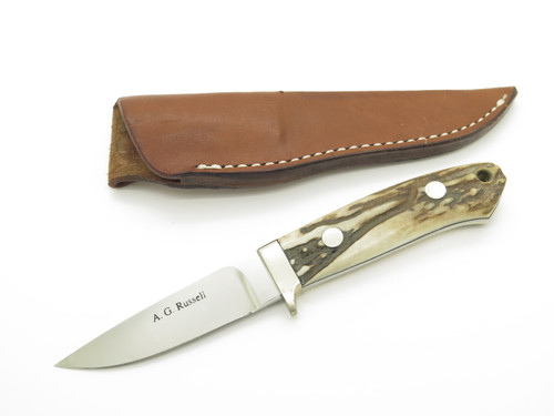 Vintage 1990s A.G. Russell Japan ATS-34 Stag 7.25" Fixed Loveless Hunting Knife