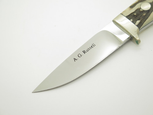 Vintage 1990s A.G. Russell Japan ATS-34 Stag 7.25" Fixed Loveless Hunting Knife