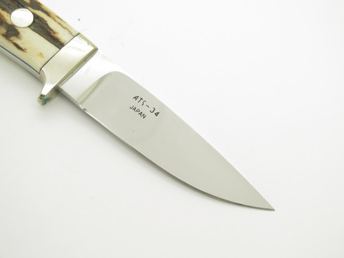 Vintage 1990s A.G. Russell Japan ATS-34 Stag 7.25" Fixed Loveless Hunting Knife