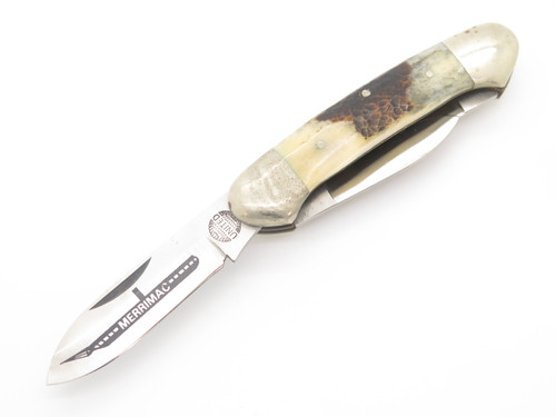 Vintage 1980s United Cutlery Merrimac Canoe Bone Handle Folding Pocket Knife