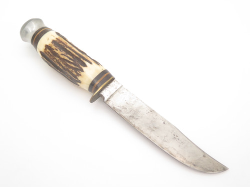 Vintage Edge Mark Stag Handle Solingen Germany Fixed Blade Hunting Knife