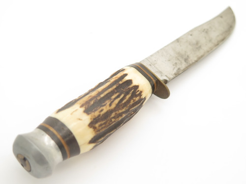 Vintage Edge Mark Stag Handle Solingen Germany Fixed Blade Hunting Knife