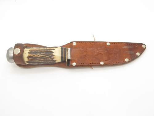 Vintage Edge Mark Stag Handle Solingen Germany Fixed Blade Hunting Knife