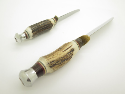 Vtg Kissing Crane KC40 R. Klaas Germany Stag Fixed Blade Knife Twin Combo Set