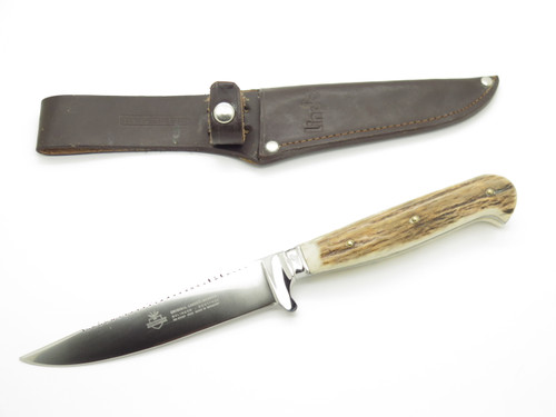 Vtg Linder Messer Rehwappen Solingen Germany Stag Fixed Blade Saw Hunting Knife