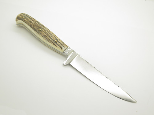Vtg Linder Messer Rehwappen Solingen Germany Stag Fixed Blade Saw Hunting Knife