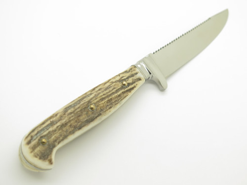 Vtg Linder Messer Rehwappen Solingen Germany Stag Fixed Blade Saw Hunting Knife