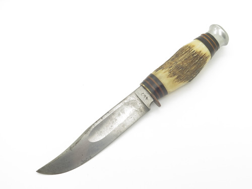 Vintage Edge Mark Solingen Germany Stag Handle Fixed Blade Hunting Knife