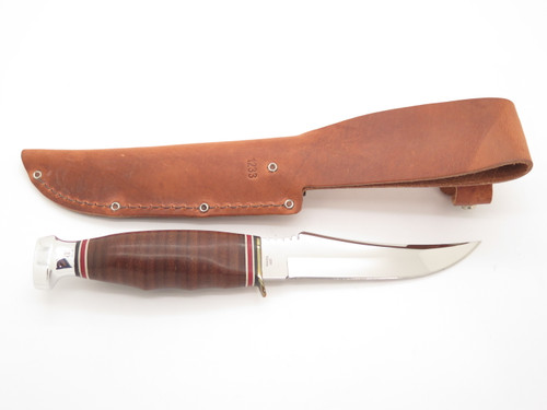 Ka-bar 1233 Stacked Leather Handle Fixed Blade Skinner Hunting Knife