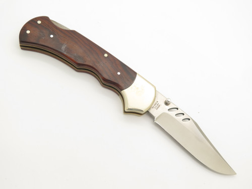 2003 United Harley-Davidson Wood Handle Folding Hunter Lockback Knife & Sheath