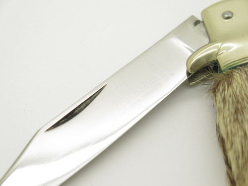 Vintage Huburtus German Rostfrei Deer Hoof Handle Corkscrew Folding Pocket Knife