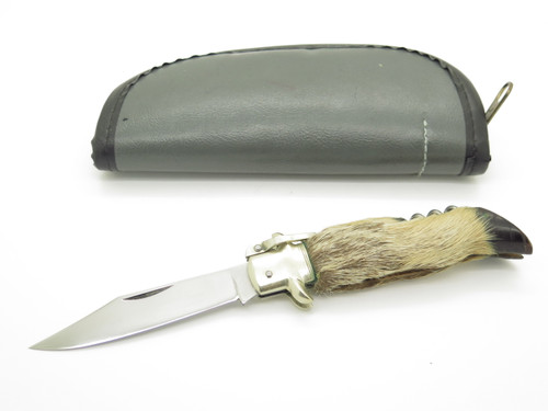 Vintage Huburtus German Rostfrei Deer Hoof Handle Corkscrew Folding Pocket Knife