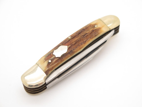 Vtg Carl Schlieper Solingen Germany Stag 3 Blade Copperhead Folding Bird Knife