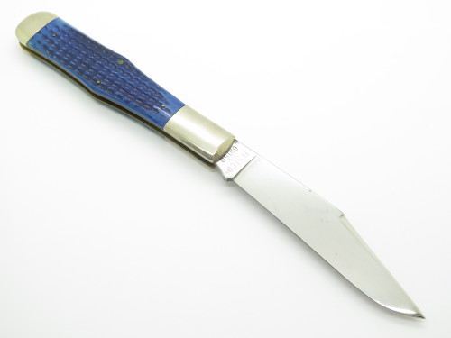 Vintage 1990 Case XX 61050 USA Blue Jigged Bone Coke Bottle Folding Hunter Knife