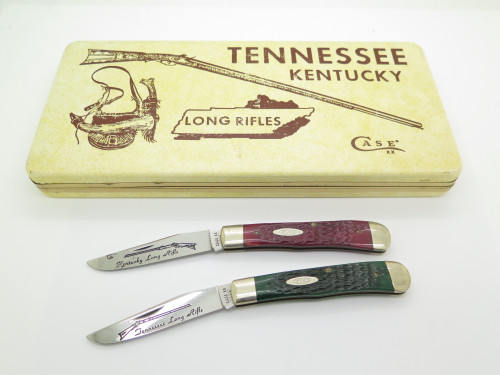 Vintage 1982 Case XX 6154 Tennessee Kentucky Long Rifle Trapper Pocket Knife Set
