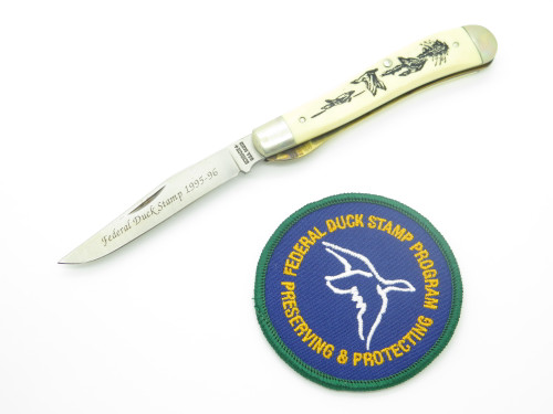 Vtg 1996 Limited Schrade USA SC503 Scrimshaw Duck Folding Linerlock Pocket Knife