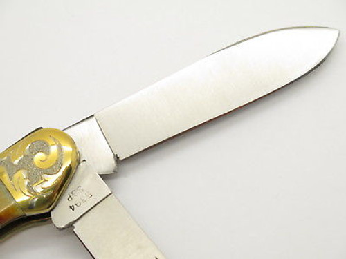 '80 Case XX 5394 Canoe Large 3 Blade Samber Stag Folding Pocket Knife Gold Scroll