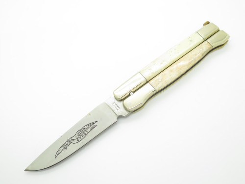 Vintage 1980s Parker Gypsy Seki Japan 4.875" Bone Handle Folding Balisong Butterfly Knife