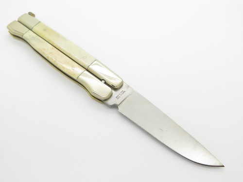 Vintage 1980s Parker Gypsy Seki Japan 4.875" Bone Handle Folding Balisong Butterfly Knife