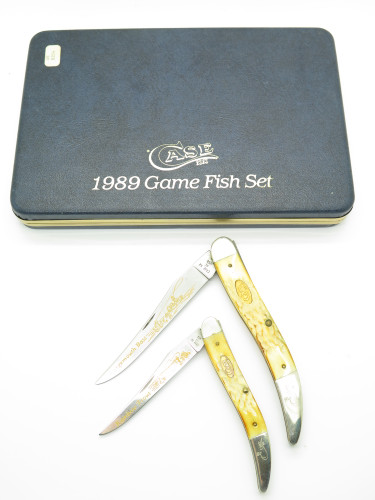 Vtg 1989 Case XX 510098 Toothpick Bass Trout Game Fish Folding Pocket Knife Set