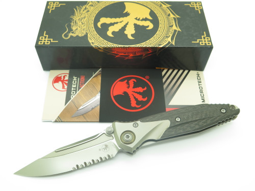 Microtech Socom Bravo 260-8 Titanium CF Part-Serrated M390 Folding Pocket Knife