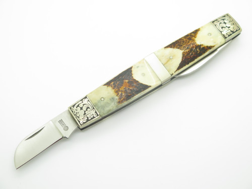 Vtg '80s United Cutlery UC427 Stag Handle Scrolled Whittler Folding Pocket Knife