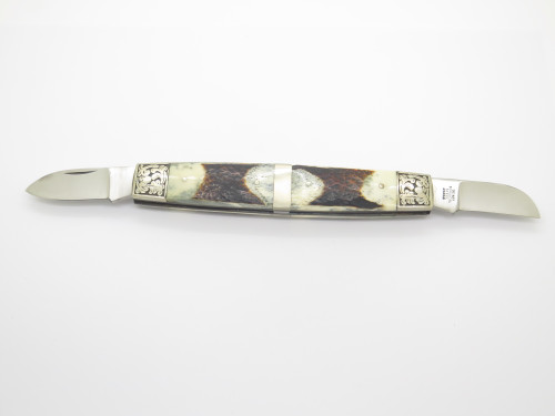 Vtg '80s United Cutlery UC427 Stag Handle Scrolled Whittler Folding Pocket Knife