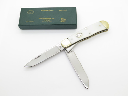 2015 Moore Maker 3206 USA Linerlock Trapper White Delrin Folding Pocket Knife