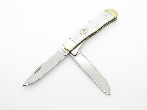 2015 Moore Maker 3206 USA Linerlock Trapper White Delrin Folding Pocket Knife
