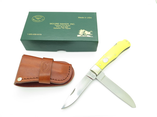 Vintage Moore Maker 3206DLB Trapper Yellow Handle Folding Pocket Knife