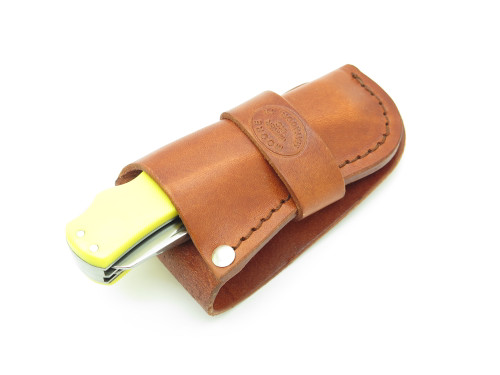 Vintage Moore Maker 3206DLB Trapper Yellow Handle Folding Pocket Knife