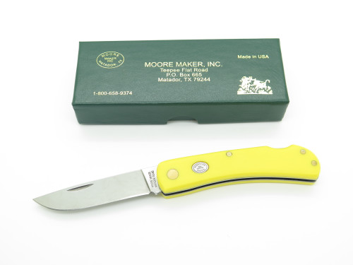 Vintage Moore Maker 3102LB USA Yellow Handle Lockback Folding Pocket Knife