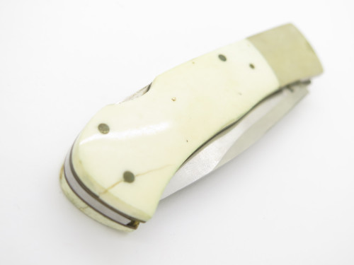 Vintage Frost Seki Japan Raccoon Scrimshaw Bone Folding Lockback Poacket Knife